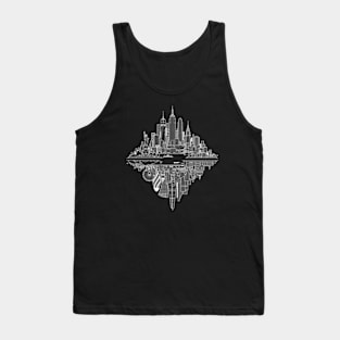 New York London Reversible Skylines - White Tank Top